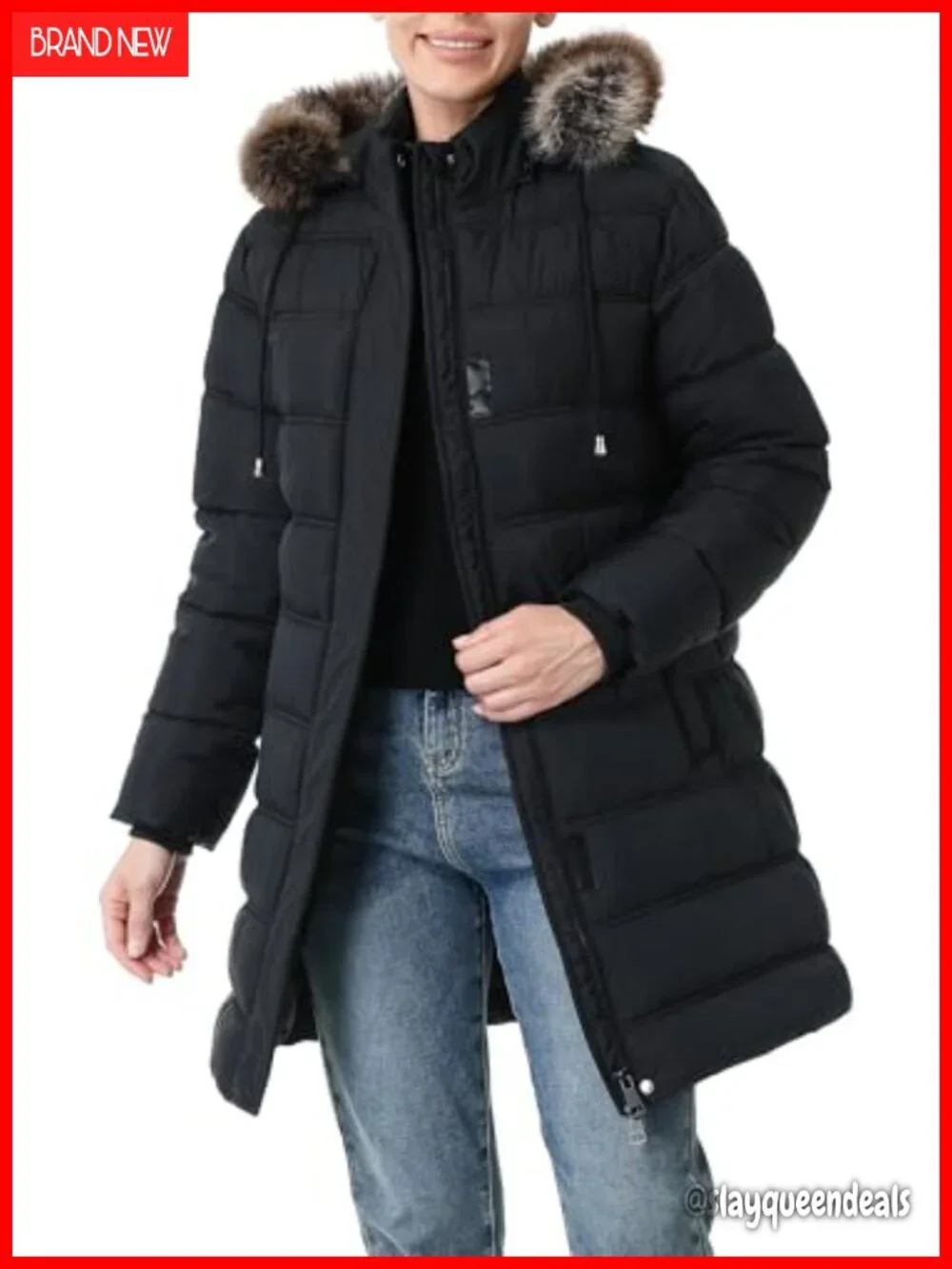 Women's Waterproof Long Puffer Jacket with Detachable Hood